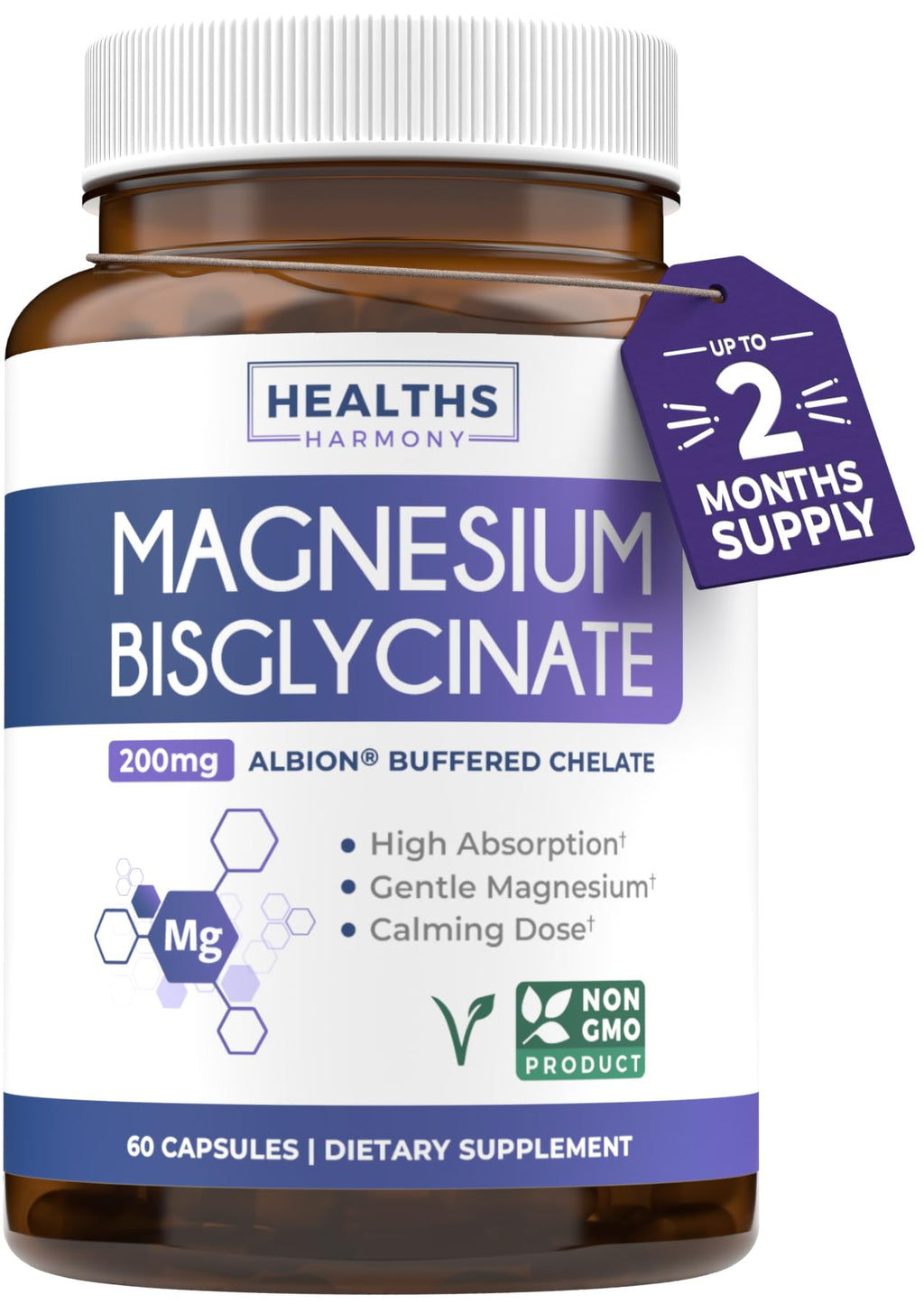 Magnesium Bisglycinate Capsules – 60 Count | 2 Month Supply