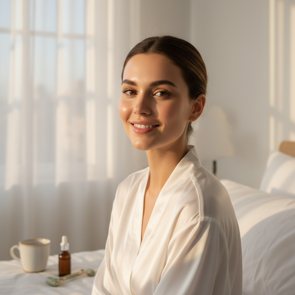 Glowing refreshed skin around the eyes after using the Red Light Eye Massager