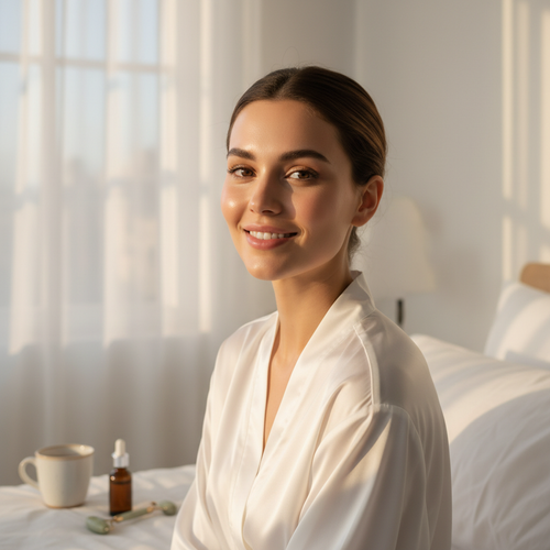 Glowing refreshed skin around the eyes after using the Red Light Eye Massager
